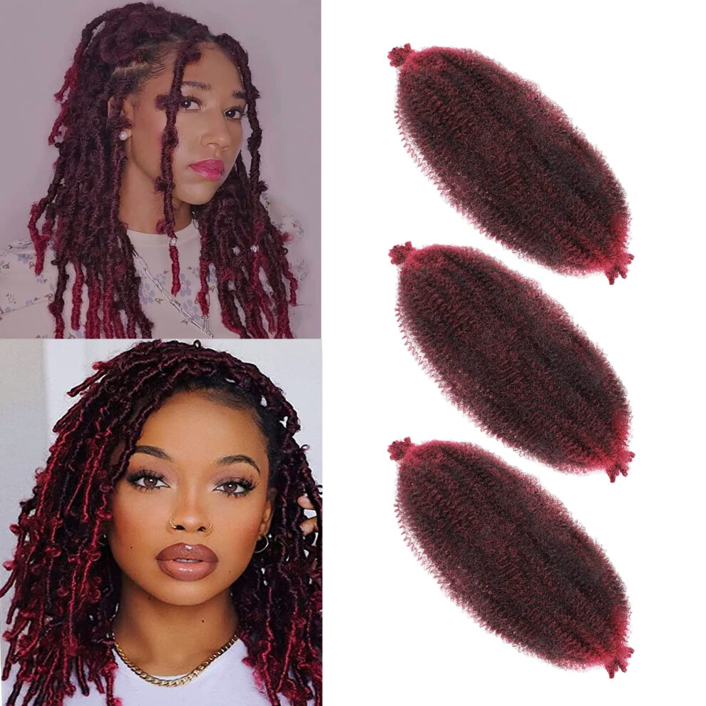 Unisex Red 12 Inch Burgundy Ombre Springy Afro Twist Hair 3 Packs Preseparated Soft Marley Braiding Extensions For Faux Locs And Passion Twists