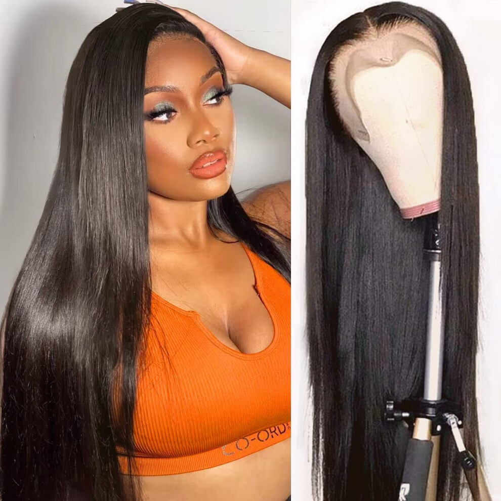 Human Hair Lace Front Wig 13x4 Glueless Straight PrePlucked Baby Hair 180% Density 20 Inch