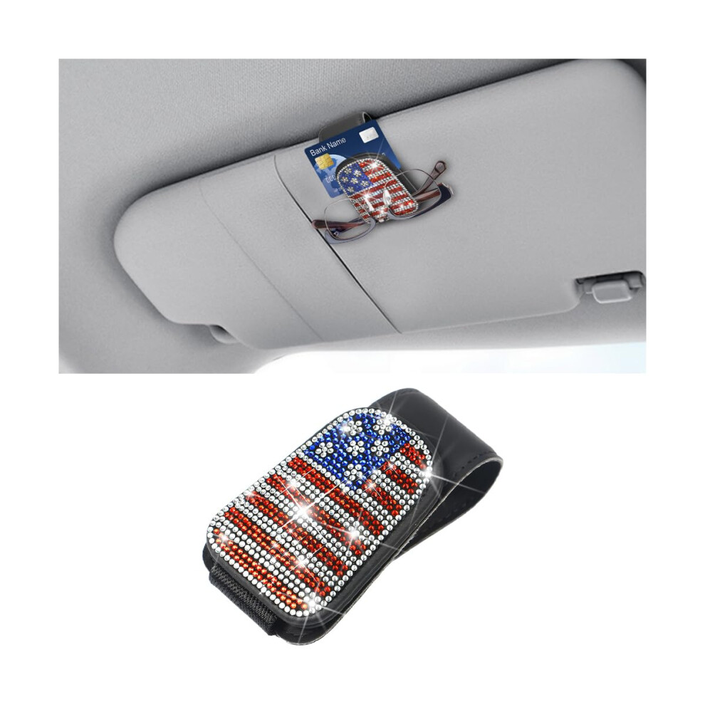 Car Sun Visor Sunglasses Holder With Crystal Rhinestone Magnetic Closure, Universal Fit For Suv Sedan Truck 9113335632981