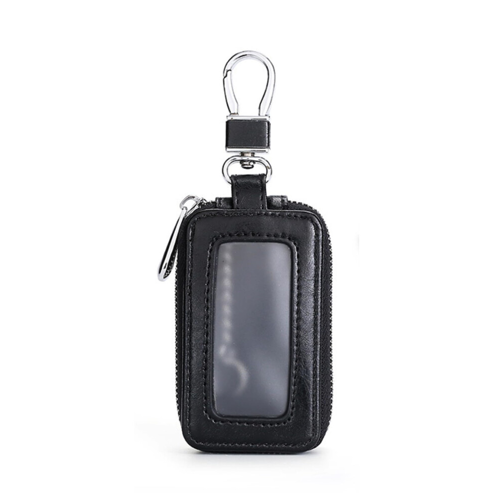 Pu Leather Car Key Case With Transparent Window And Zipper Key Holder For Most Cars Black 9070919840593