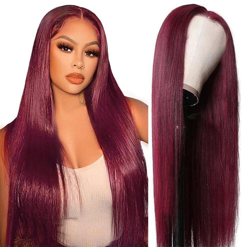Unisex Red 99J Burgundy Lace Front Wig Human Hair 26 Inch 13X4 Pre Plucked Wine Wig For Women