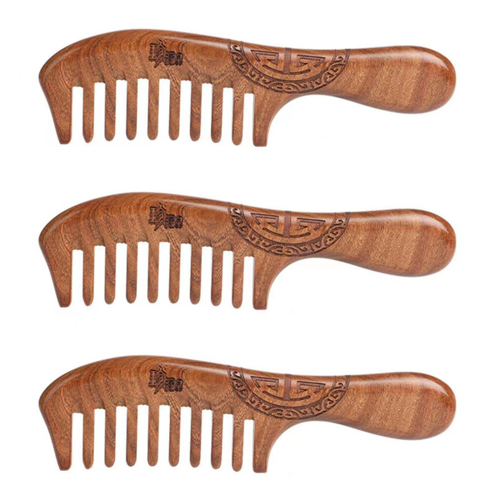 Green Sandalwood Wooden Comb Set with Smooth Polished Teeth and Wide Tooth Design for Curly Hair