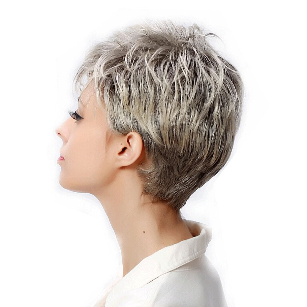 Short Straight Gray Lace Front Wig with Bangs, 10 Inch Synthetic Full Lace Wig for Women
