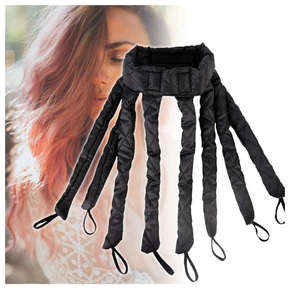 Black Silk Heatless Curling Rod Headband With Scrunchies For Overnight Hair Styling,
