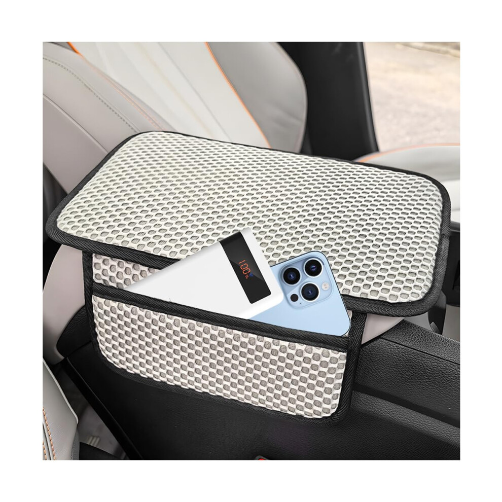 Waterproof Car Armrest Cover With Dual Side Pockets, Universal Center Console Pad For Suv Truck Gray 9070919841033