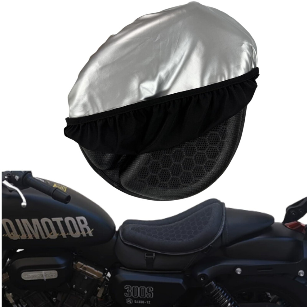 Motorcycle Gel Seat Cushion With Sunshade Cover, 3D Honeycomb Shock Absorption Pad For Long Rides 9070919841286
