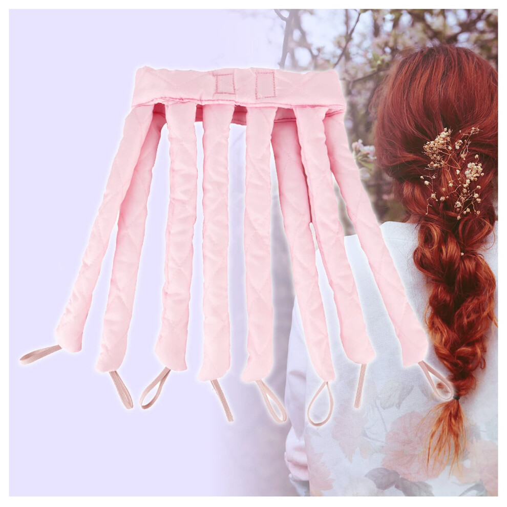 Pink Heatless Curling Headband With Eightband Curl System, Soft Satin Hair Curlers For Overnight Noheat Styling,