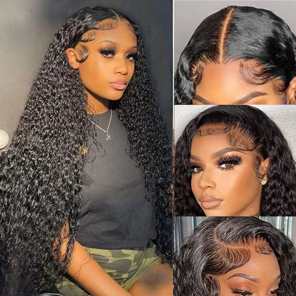 Unisex Deep Wave Lace Front Wig 13X6 Hd Transparent Lace, Glueless Brazilian Virgin Hair, Pre Plucked Wet And Wavy 22 Inch
