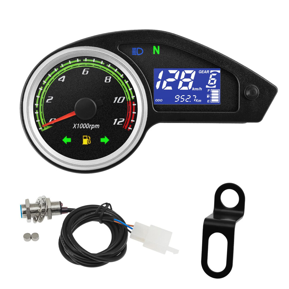 Universal Digital Motorcycle Speedometer Lcd Gauge With Tachometer Odometer Gear Indicator Waterproof 9070919841422