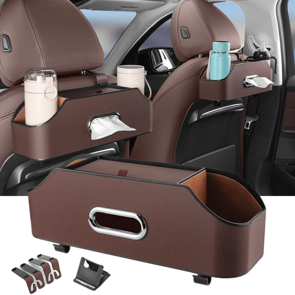 Car Backseat Organizer With Dual Cup Holders And Tissue Box, Universal Fit Car Seat Storage (Brown) Brown 9070919841521