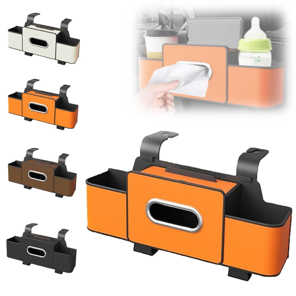 3In1 Car Backseat Organizer With Dual Cup Holders And Tissue Box, Waterproof Leather Orange 9070919841606