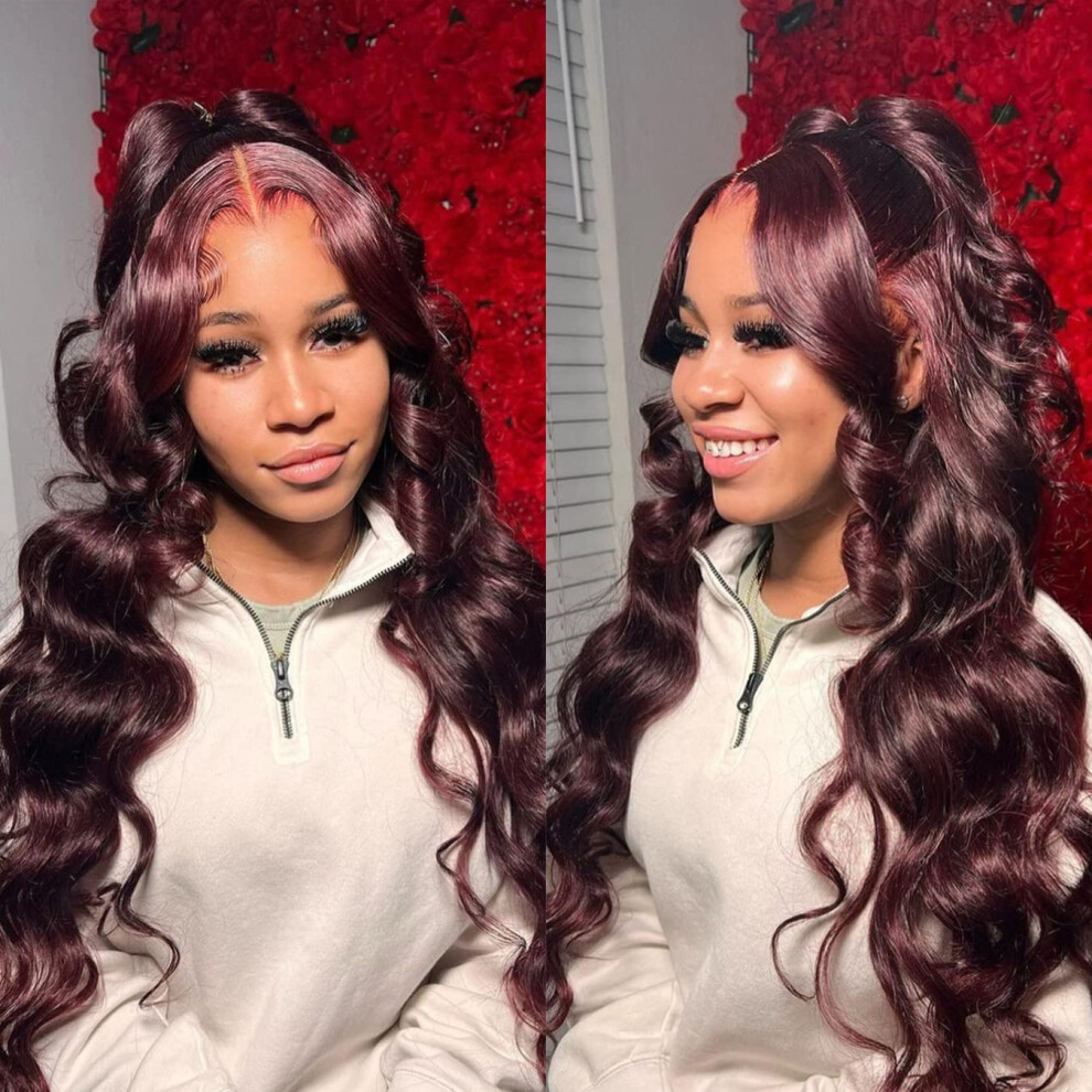 Unisex Red 99J Burgundy Lace Front Wig Human Hair 13X4 Hd Transparent Lace Body Wave Pre Plucked Natural Hairline