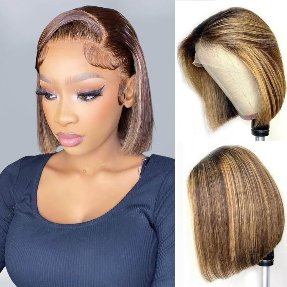 Unisex Human Hair Bob Wig Honey Blonde Ombre 13X4 Hd Lace Front Pre Plucked Short Bob For Women