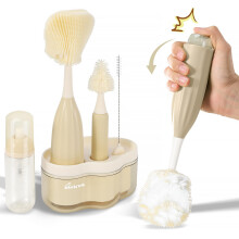 Baby Bottle Brush Set with Bendable Head, Foam Dispenser, Drying Rack and Travel Bag