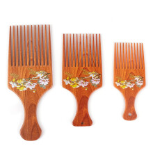 3 Pack Wooden Afro Hair Pick Comb Set, Wide Tooth Design for Natural Curly Hair, Ergonomic Grip Handle
