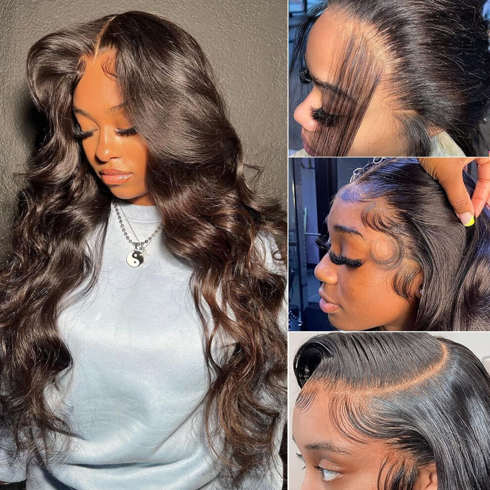 Unisex 13X6 Hd Transparent Lace Front Wig Brazilian Virgin Human Hair Body Wave Pre Plucked Glueless
