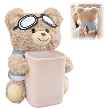 2 in 1 Car Tissue Holder with Trash Can, Cute Plush Bear Design, SpaceSaving Universal Fit