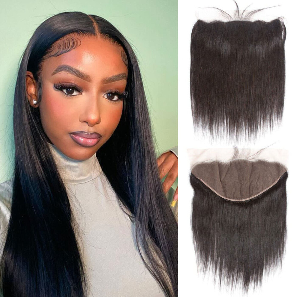 Unisex 13X6 Transparent Lace Frontal Closure 12 Inch Straight Pre Plucked Brazilian Virgin Human Hair