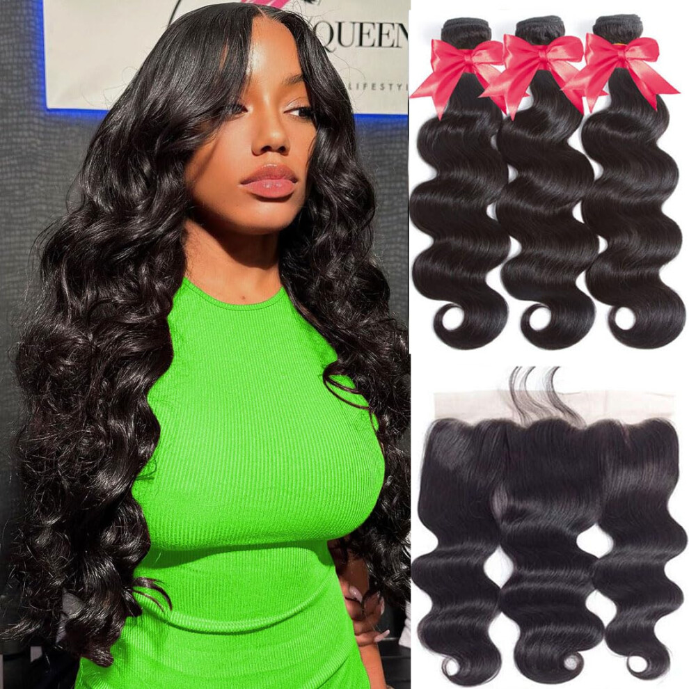 9A Brazilian Body Wave Bundles with 13x4 Lace Frontal Human Hair Extensions, Natural Hairline, Minimal Shedding
