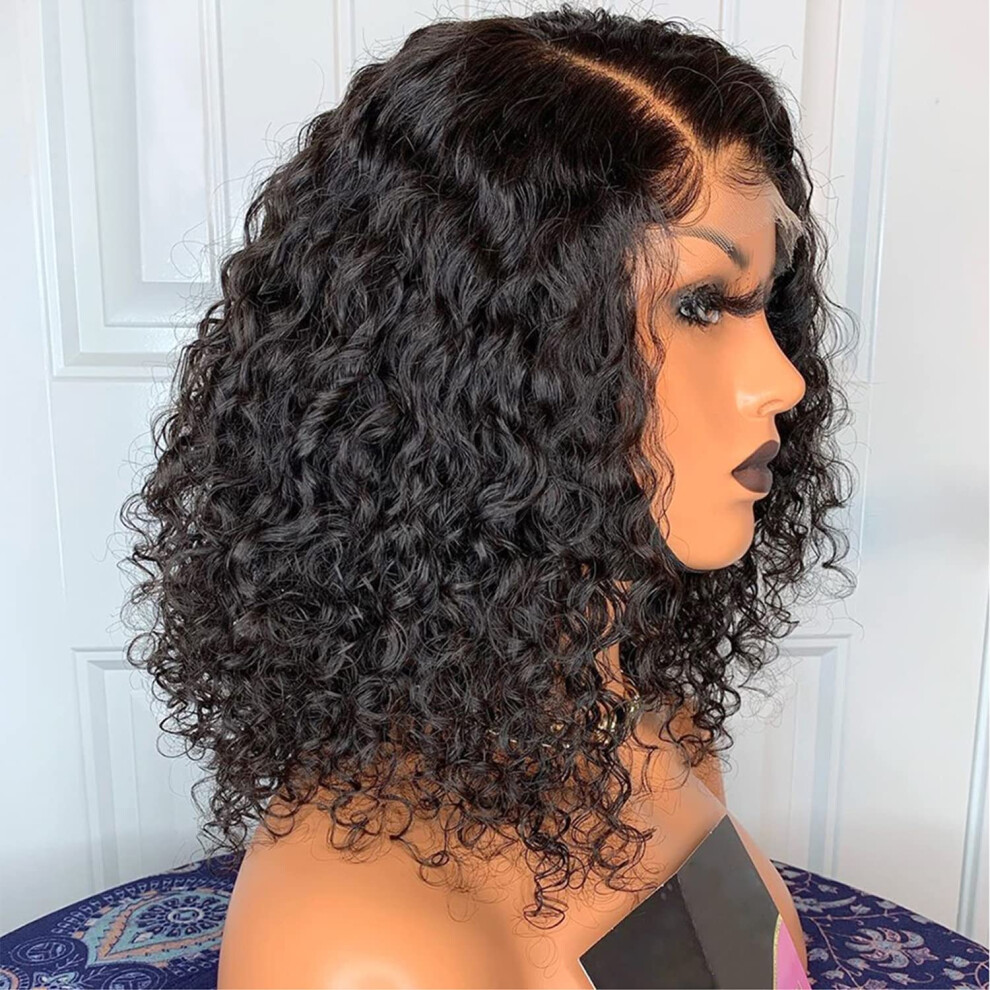Unisex 13X4 Lace Front Human Hair Wig 16 Inch Brazilian Curly Wet And Wavy Pre Plucked 150 Density Natural Hairline