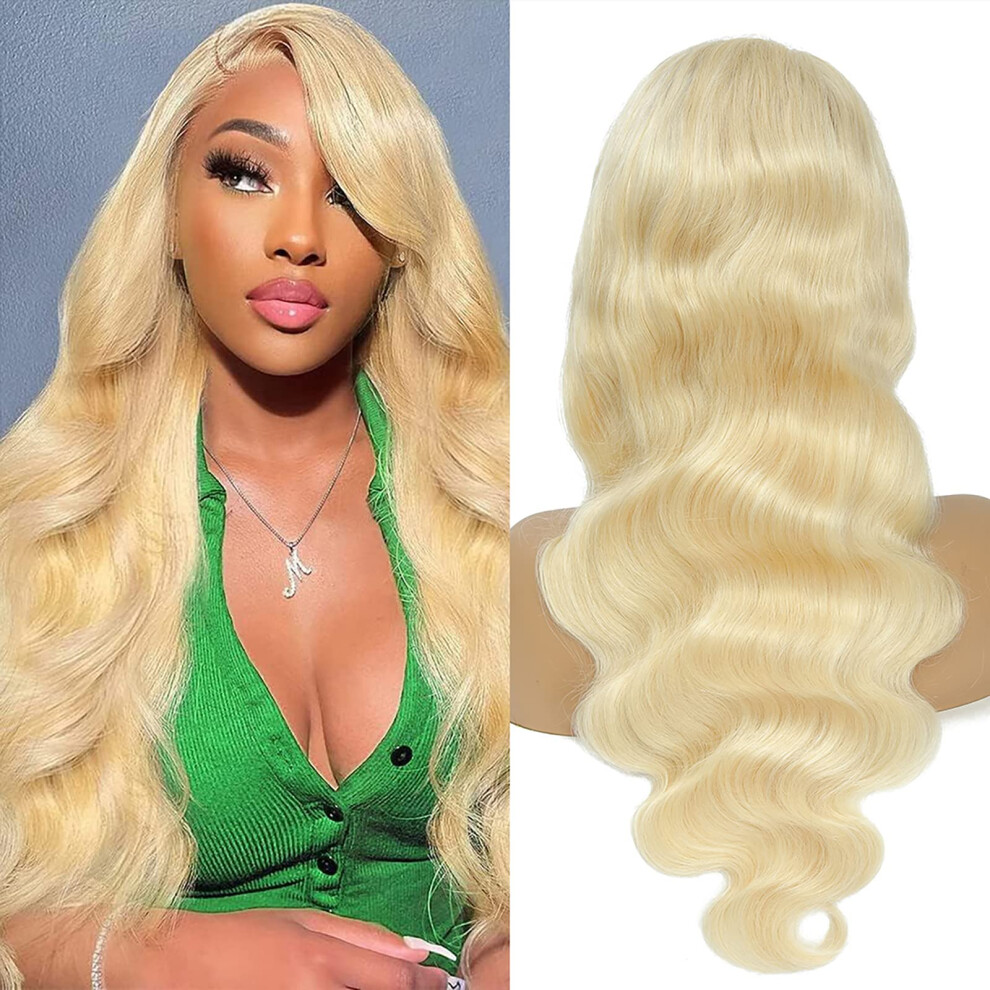 Unisex 26 Inch 613 Lace Front Wig Human Hair Blonde Pre Plucked Natural Hairline Virgin Brazilian Glueless Hd
