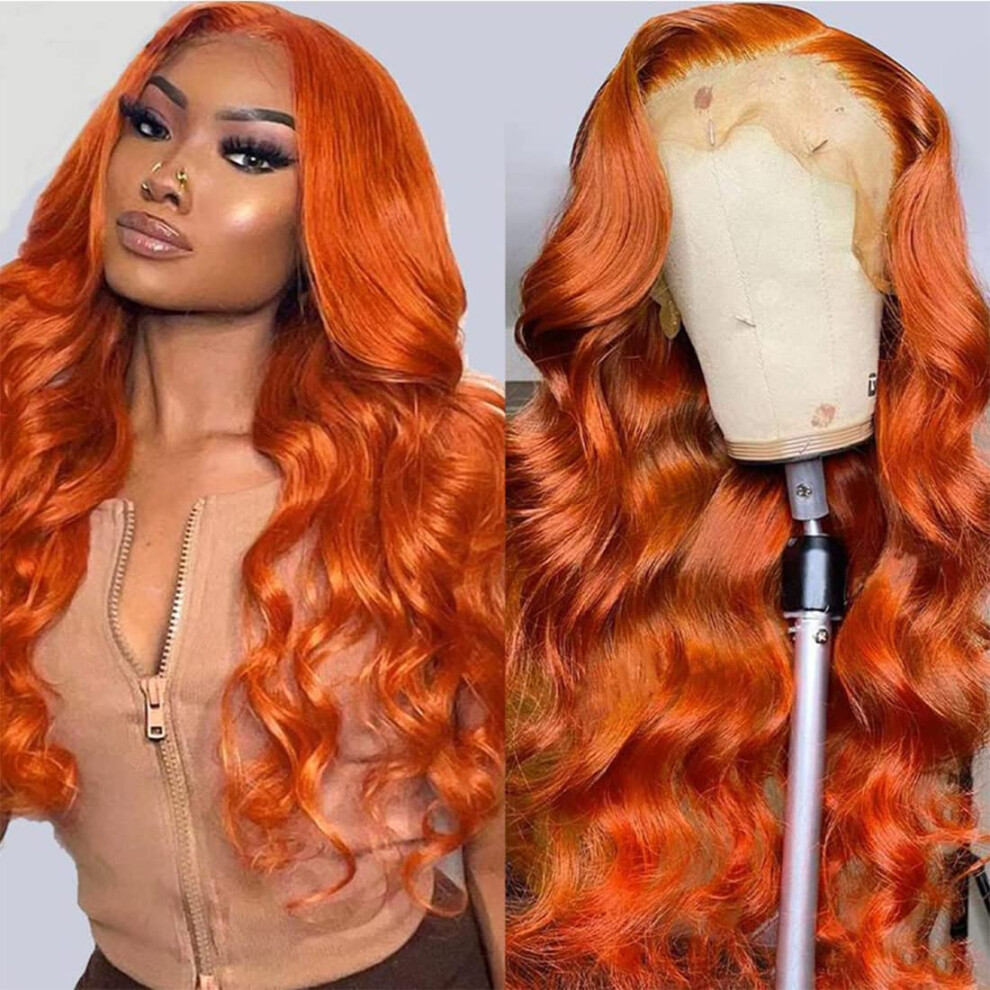 Ginger Orange 13x4 HD Lace Front Wig Brazilian Body Wave Human Hair 180 Density Glueless for Black Women