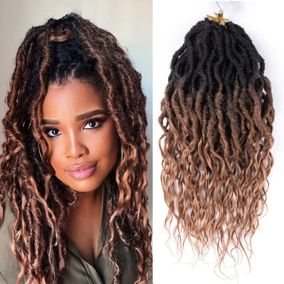 Unisex Faux Locs Crochet Hair 16 Inch Prelooped Soft Goddess Locs Ombre Braids 1B/30 Extensions