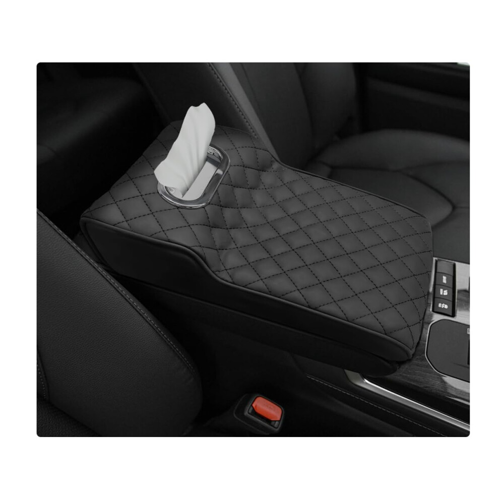 Car Armrest Cushion Leather With Builtin Tissue Holder, Waterproof Universal Center Console Pad 9070919843136