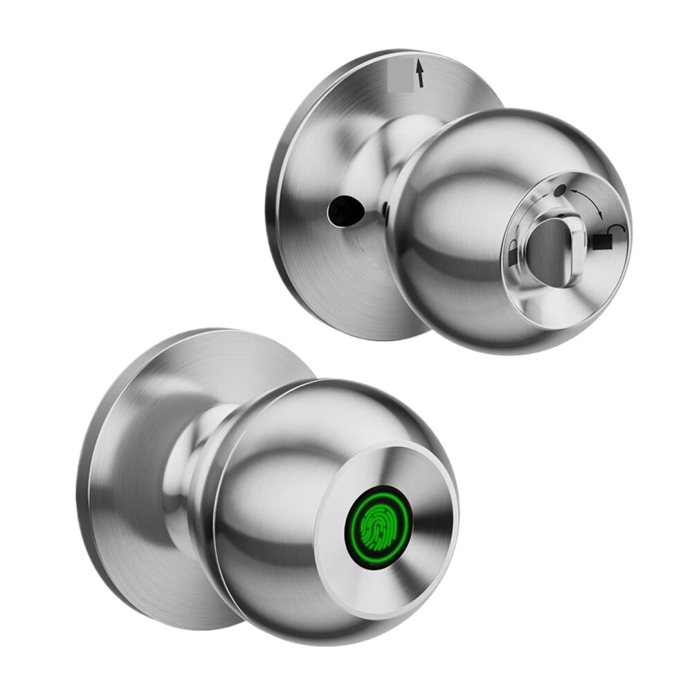 Smart Door Lock With Handle, Biometric Fingerprint Access, Usb Rechargeable Keyless Entry For Bedroom Or Apartment (Silver) 9070919843280