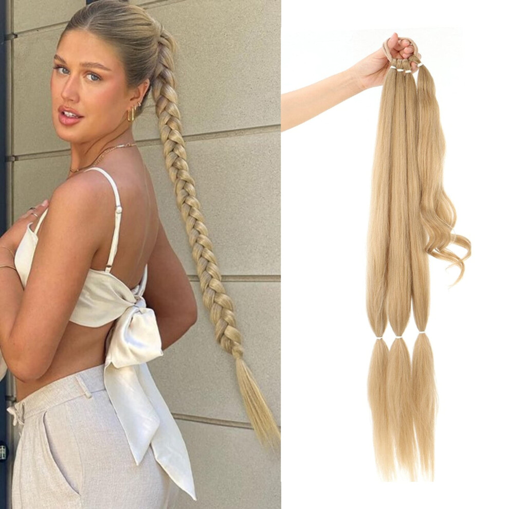 Unisex 32 Inch Long Braided Ponytail Extension With Wraparound Design, Heat Resistant Yaki Synthetic Hairpiece For Women (27/613)