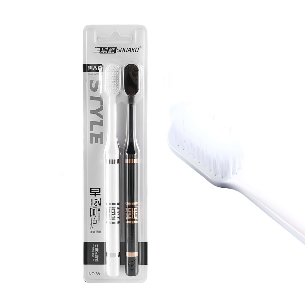Soft Bristle Toothbrush Set for Couples, Ultra Soft Bristles, Black and White Travel Friendly
