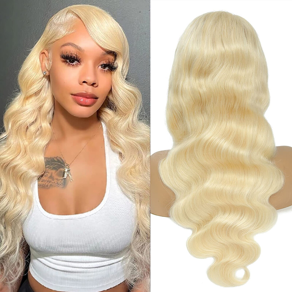 Unisex 28 Inch 613 Blonde Lace Front Wig Human Hair, Hd Invisible Lace, PreâPlucked Body Wave Style