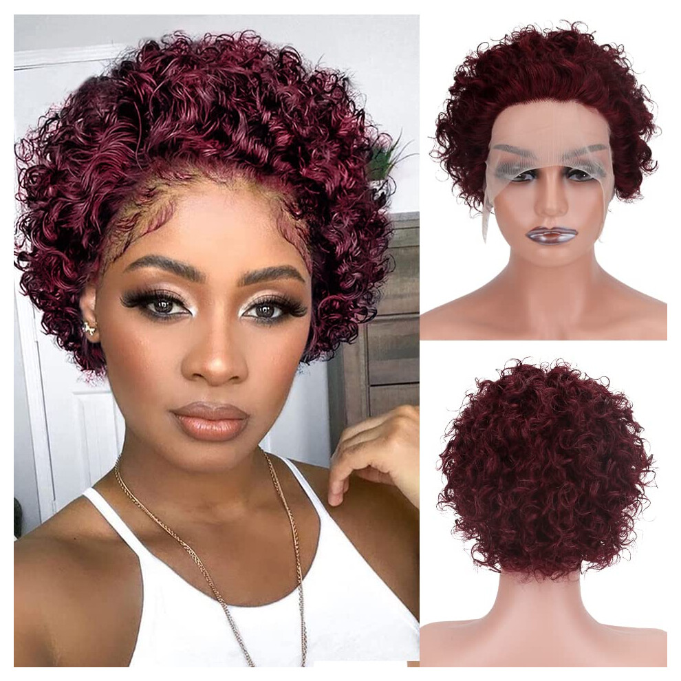 Unisex Black Short Curly Lace Front Human Hair Pixie Wig For Women Hd Lace PreâPlucked Bleached Knots