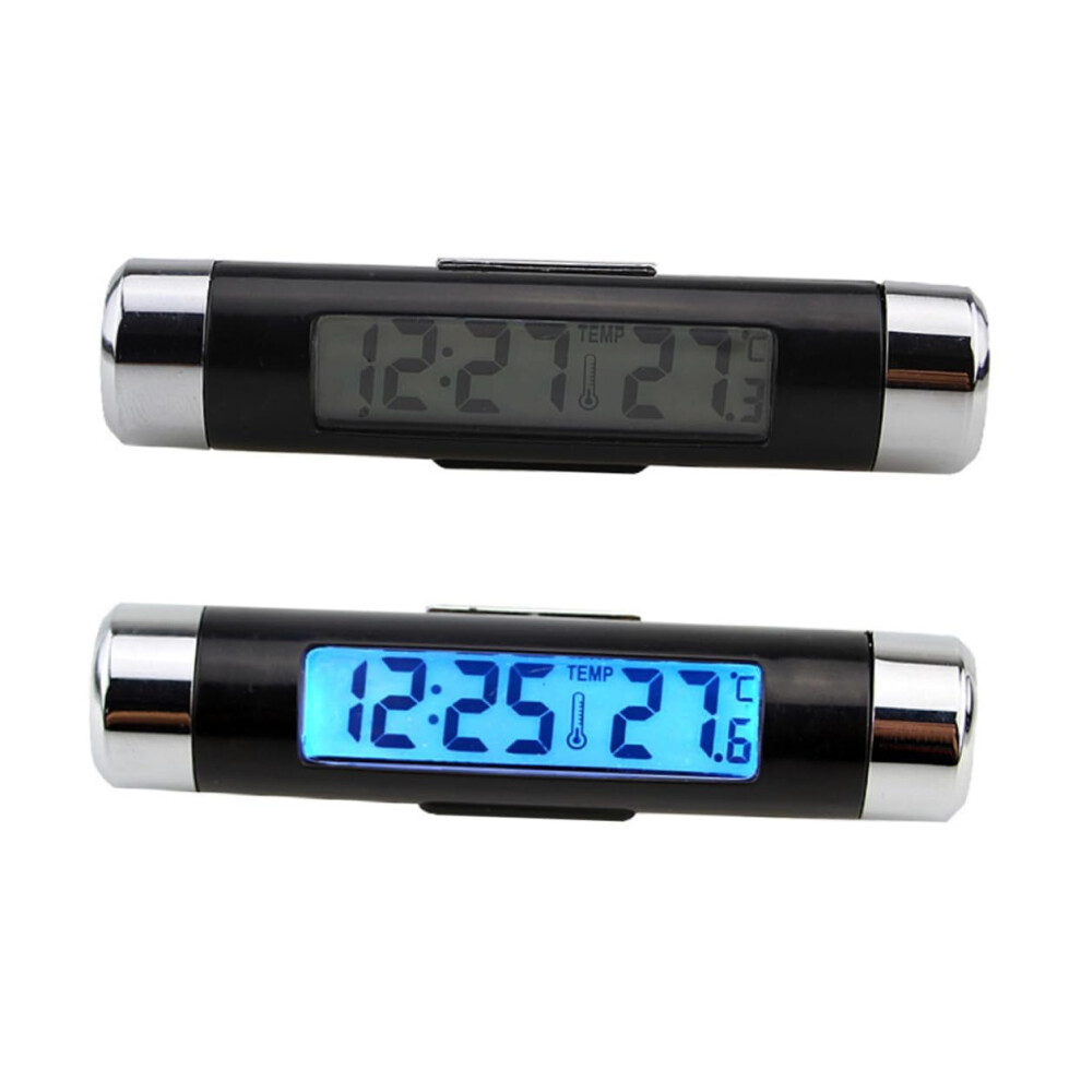 Car Clock Thermometer With Dual Time Temperature Display And Backlight For Dashboard Blue 9113335635982