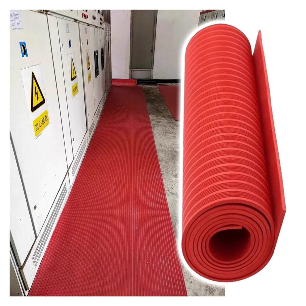 Red Insulated Rubber Mat Heat Resistant Nonconductive Voltage Protection For Workshop 16X3.2ft