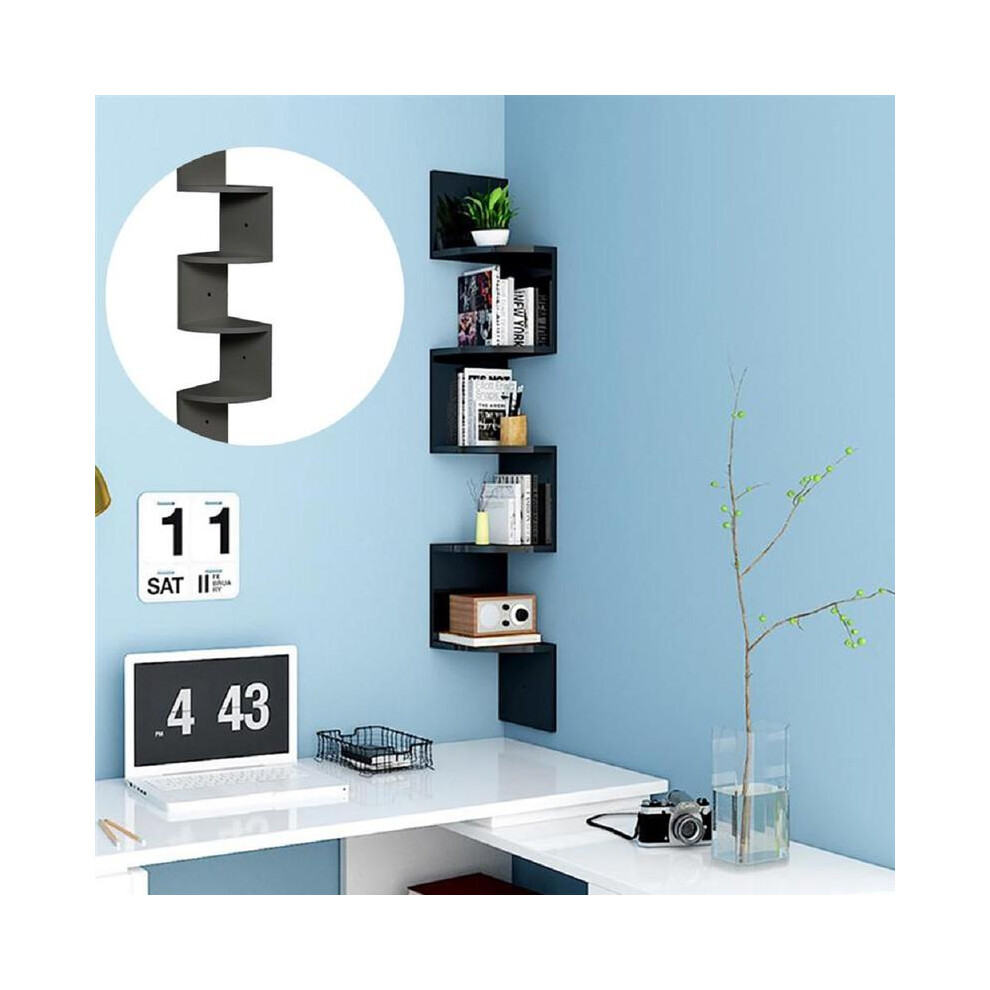(3-Tier: 81x19.5x19.5cm, Wooden) 2/3/5 Tiered Wall-mounted Wooden Zigzag Floating Corner Shelf Decor Shelves