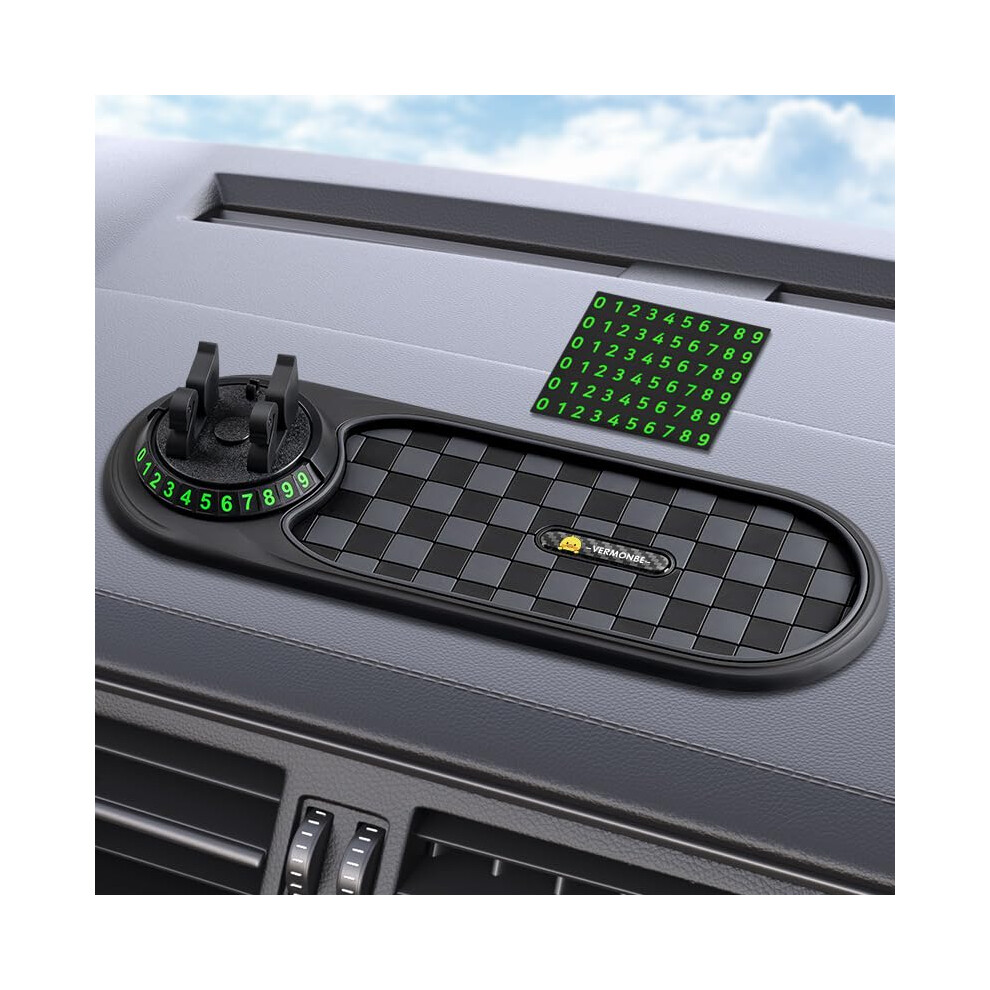 Car Dashboard Phone Holder With Nonslip Mat, 360 Rotating Mount And Parking Number Plate, Black 9070919844645