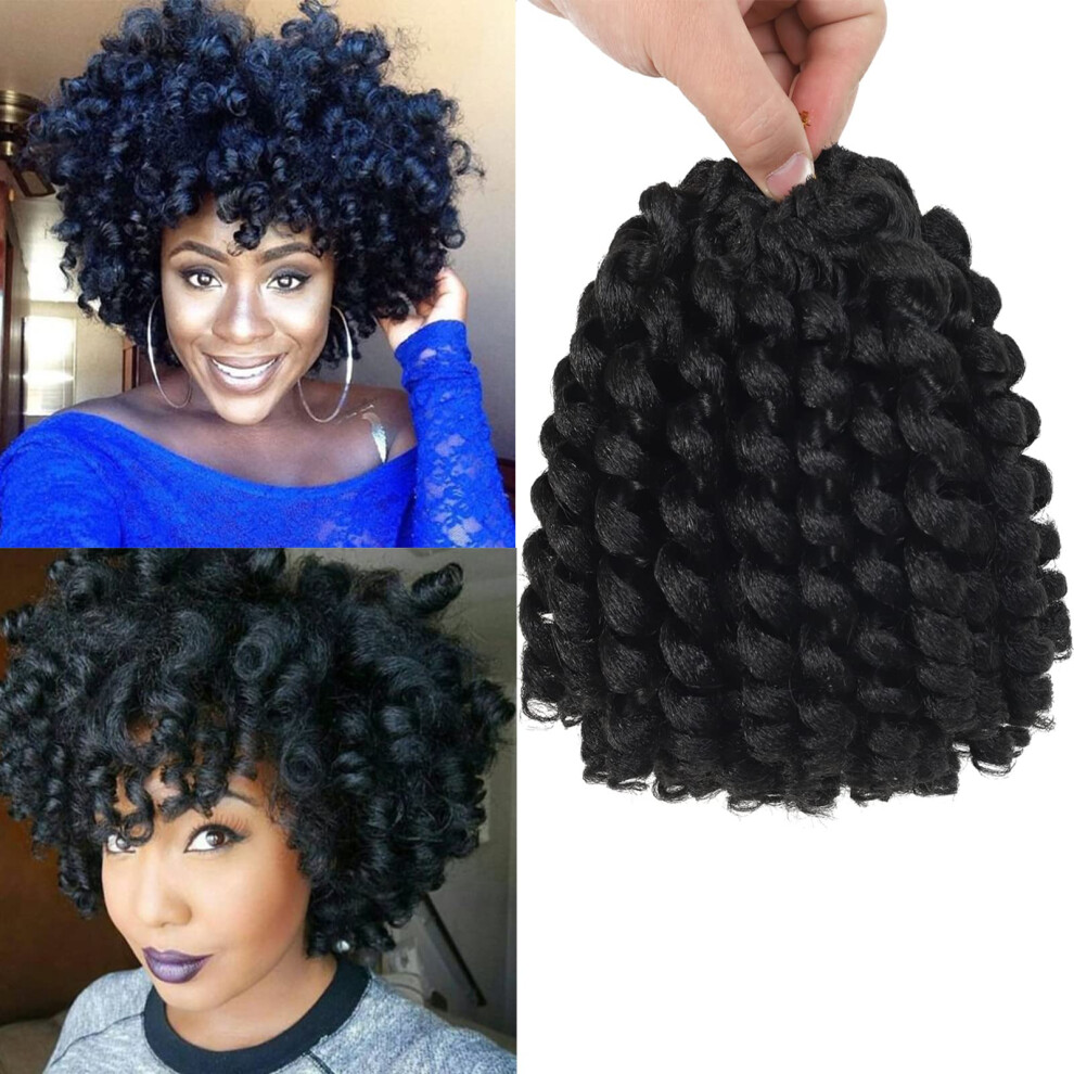 Unisex Black Jamaican Bounce Crochet Hair 8 Inch,Wand Curl Crochet Hair,Short Curly Braiding Hair Jumbo Passion Twist Crochet Hair For Women(4 Pcs, 1B)