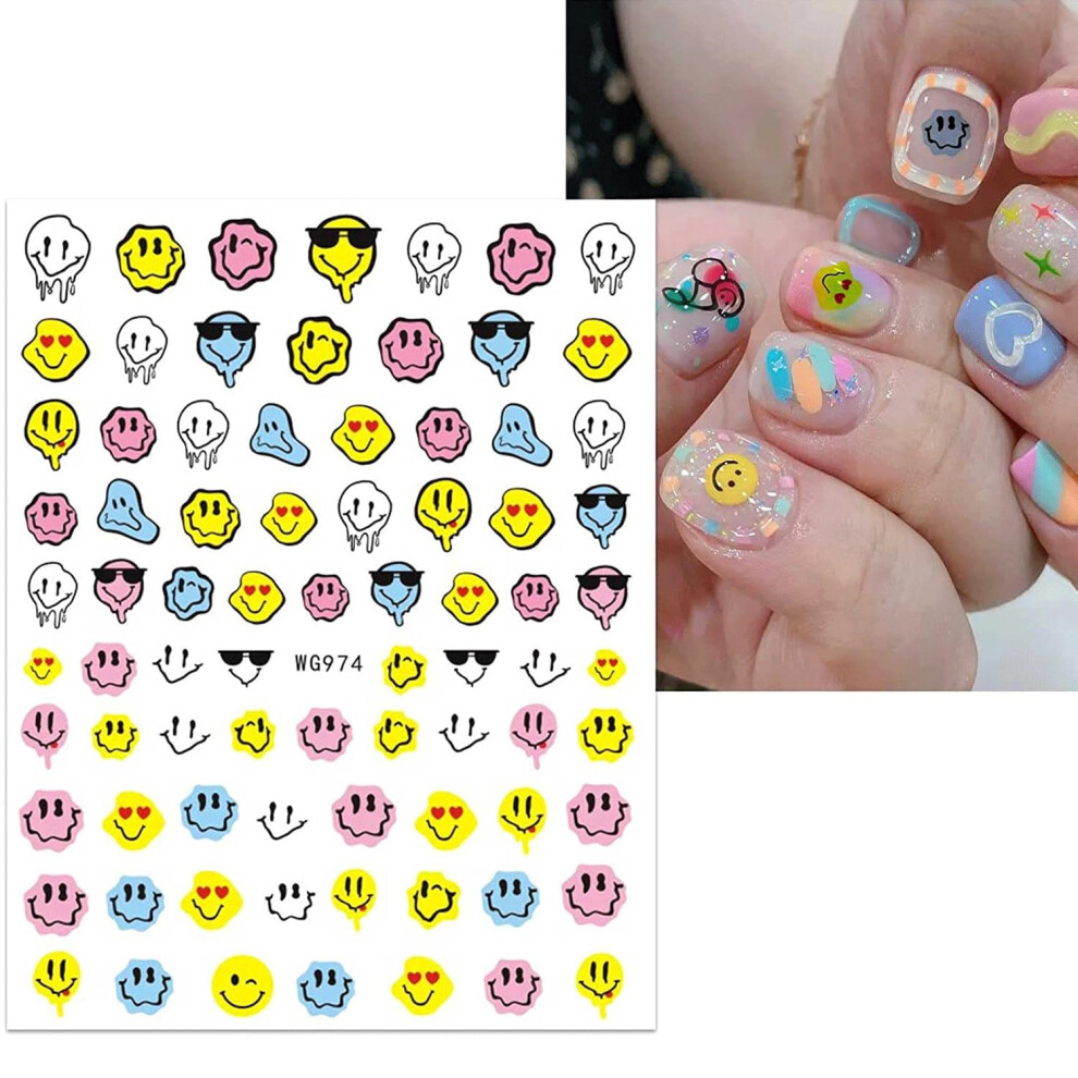 White/Blue/Yellow Smile Face Nail Stickers 3D Cute Selfadhesive Colorful Cartoon Smiley Nail Art Decorations