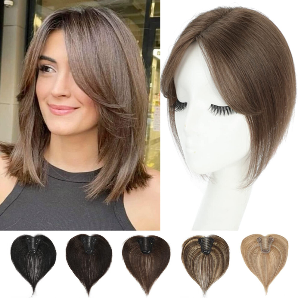 Unisex Human Hair Topper For Women 6# Clip In Hairpiece For Thinning Hair Adds Instant Volume Natural Blend