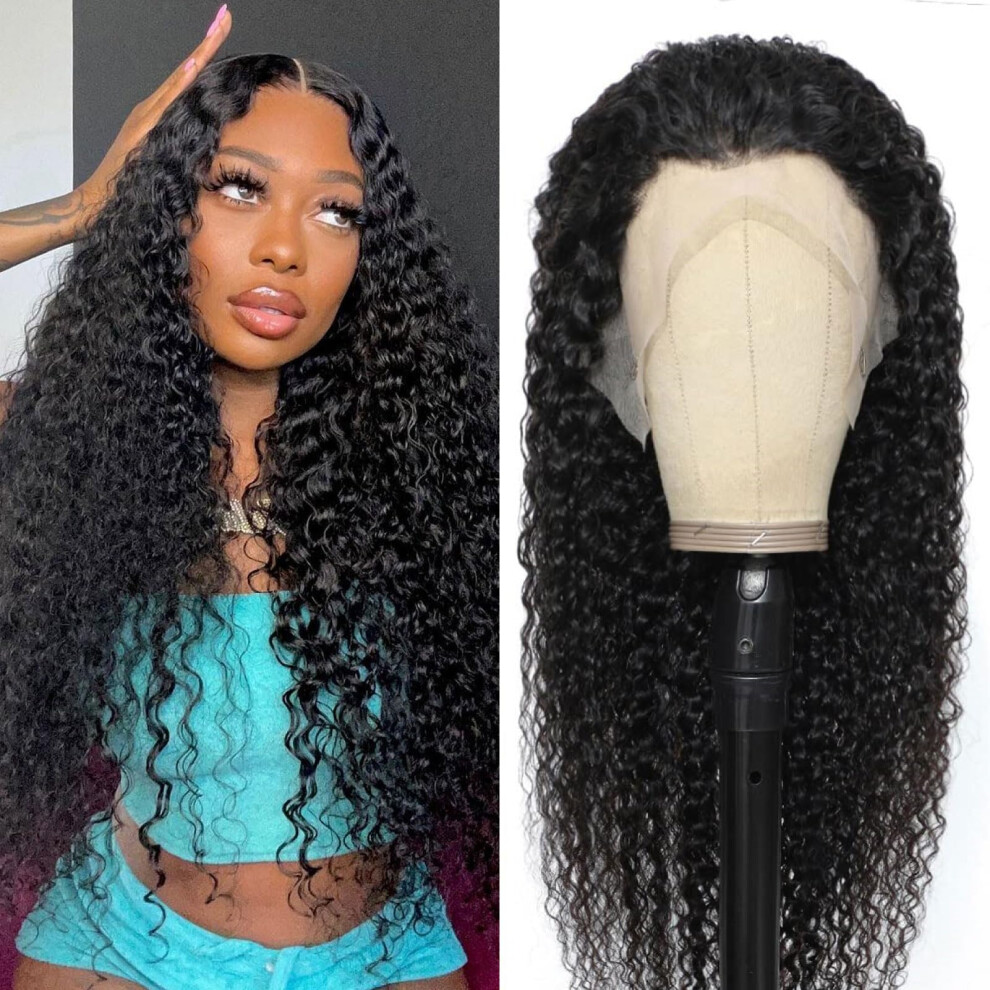 Unisex Black Kinky Curly Human Hair Wig 13X4 Hd Glueless Lace Front Brazilian Virgin Pre Plucked Baby Hair 22 Inch