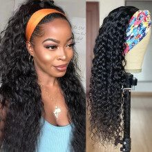 Brazilian Water Wave Headband Wig Human Hair Glueless Curly Style 150 Density for Black Women 16 Inch