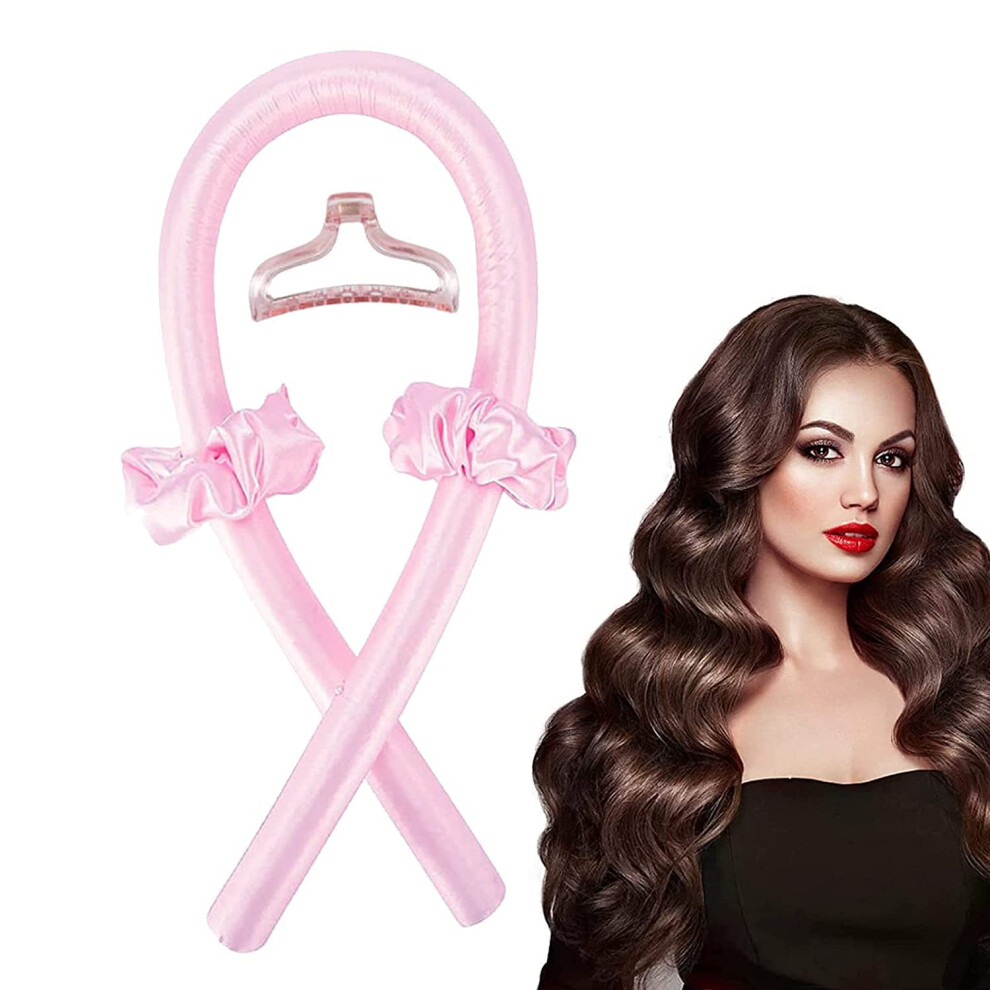 Heatless Curling Rod Headband for Long Hair, No Heat Overnight Silk Hair Curlers Pink
