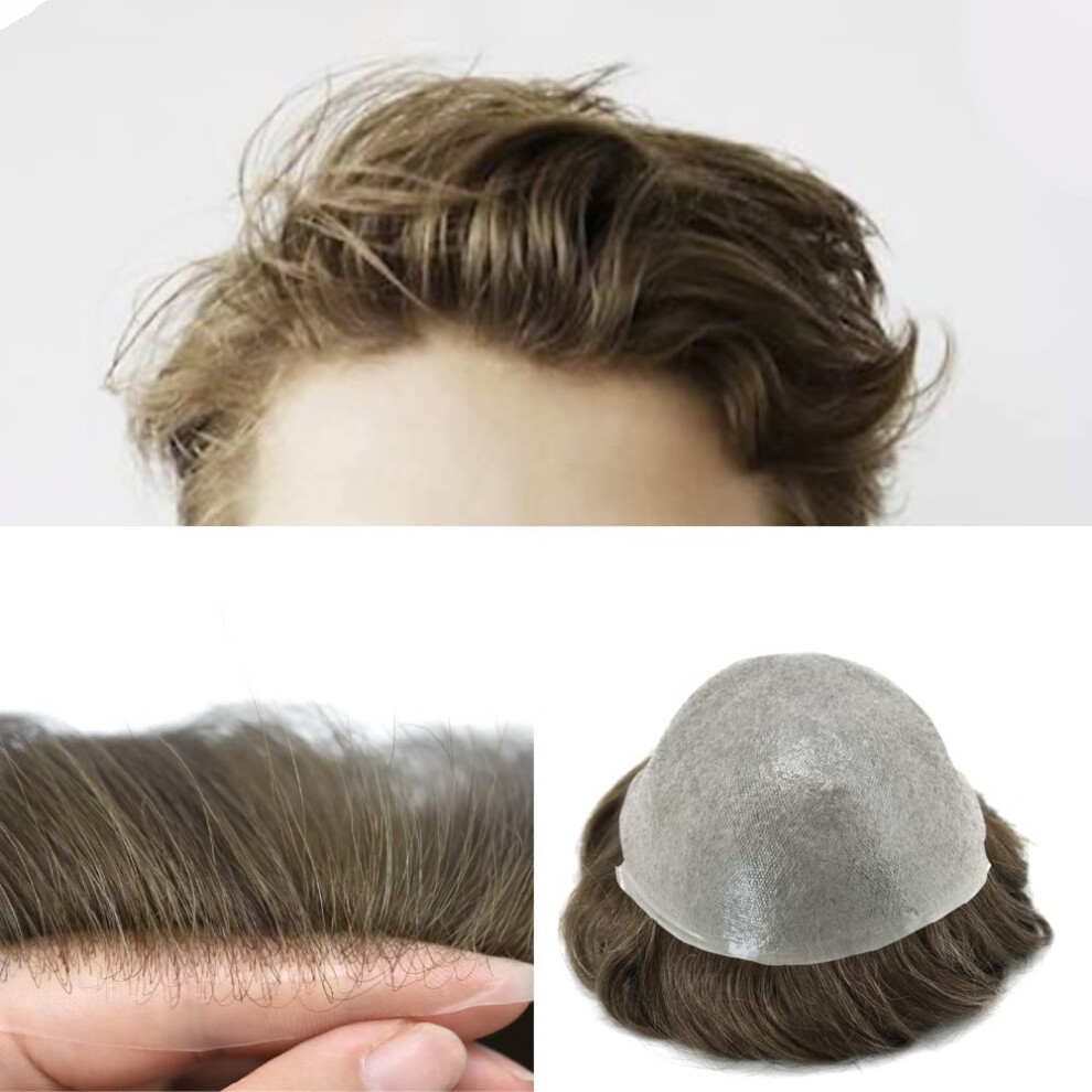 Unisex Light Men Toupee Ultra Thin Skin Base 100% Human Hairpiece With Invisible Hairline Vloop 8X10 4Ash#