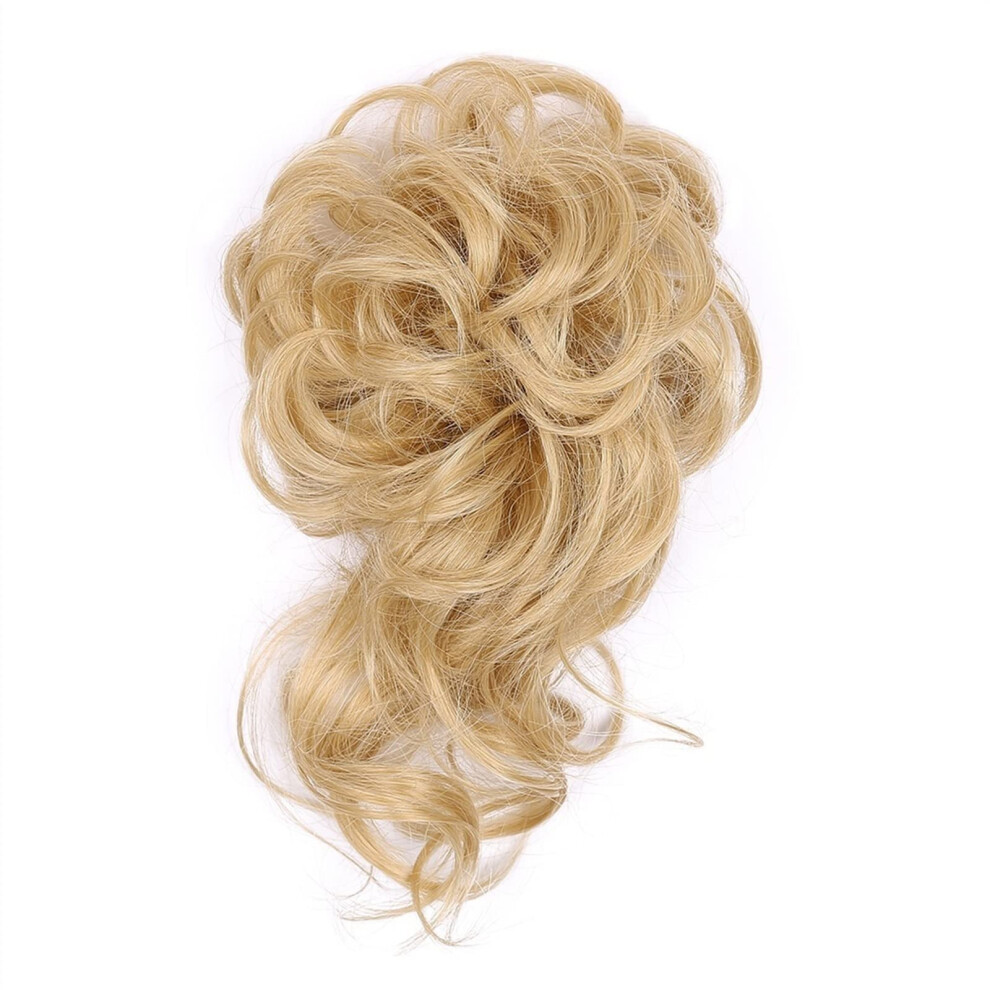 Messy Bun Hair Piece Curly Chignon Ponytail Extension 27/613# for Women, Natural Tousled Updo Style