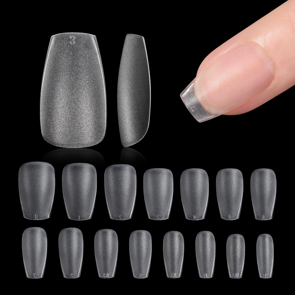 Soft Matte Coffin Press On Nails 180pcs, No Filing False Nail Tips with 15 Sizes Acrylic Extensions