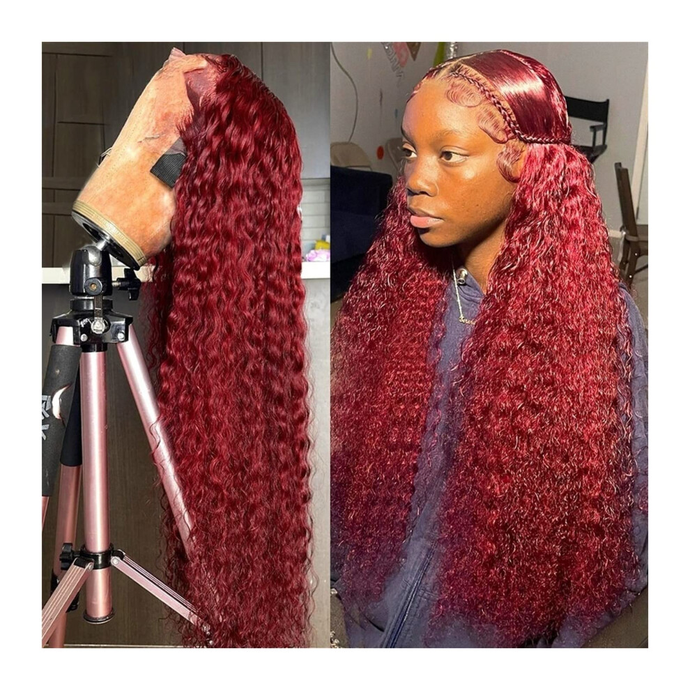 Unisex Red 99J Burgundy Human Hair Lace Front Wig 13X4 Pre Plucked Deep Wave Brazilian Remy Hair With Baby Hair