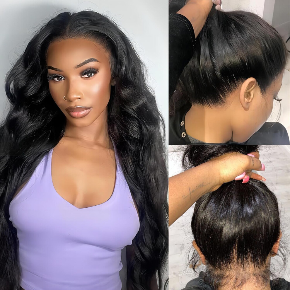 Unisex Black 360 Lace Front Wigs Human Hair Brazilian Virgin 12A Hd Swiss Lace Pre Plucked Body Wave 180% Density Natural Glueless