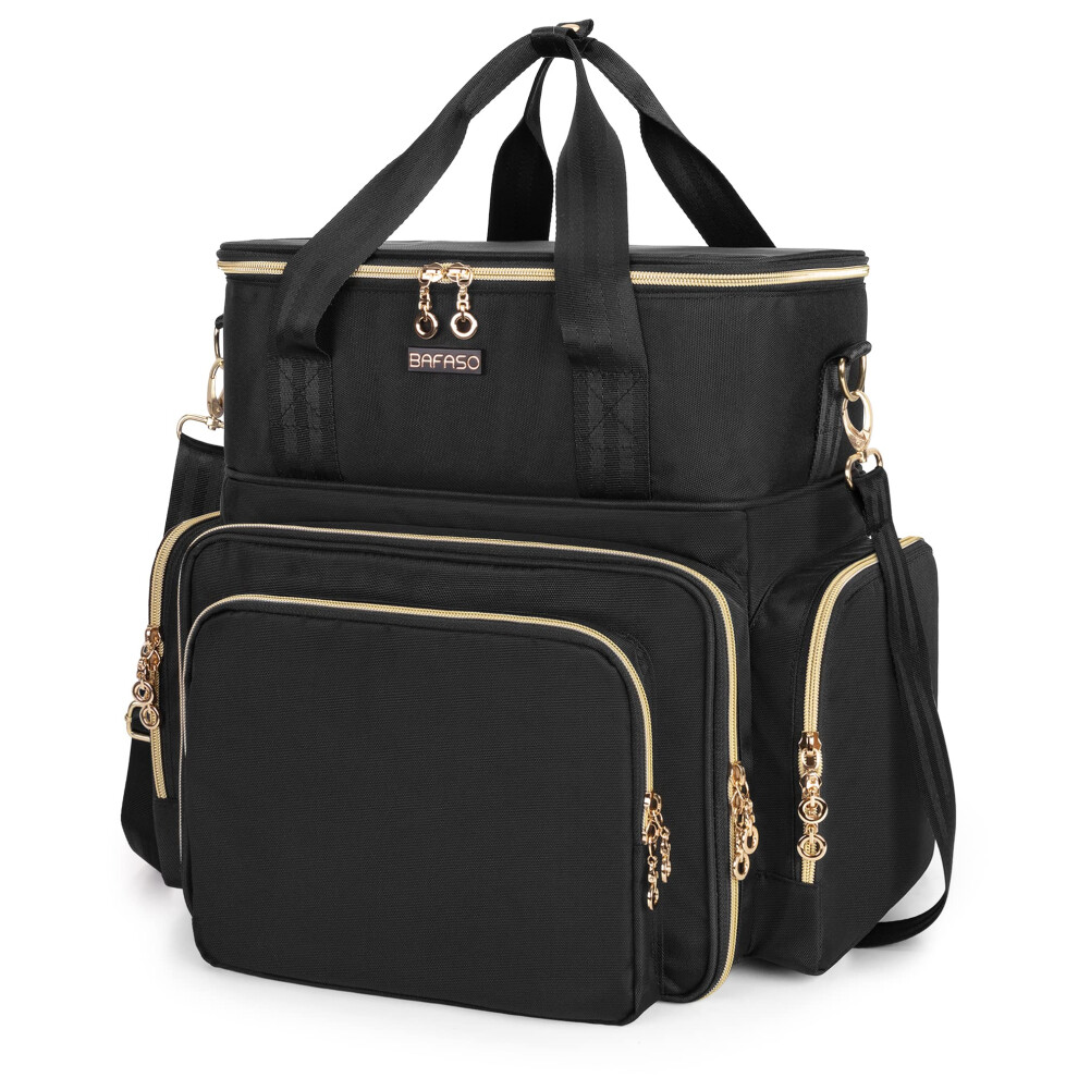 Large Travel Makeup Bag with Clear Removable Pouches and Nail Polish Organizer Holds 70 Bottles