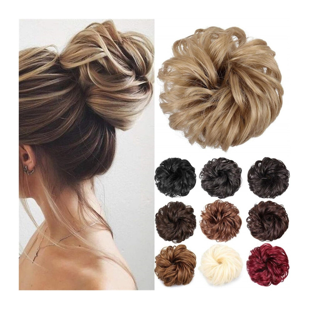 Unisex Messy Bun Hair Piece Curly Chignon Hair Extension 16H613 Blonde Synthetic Updo For Women